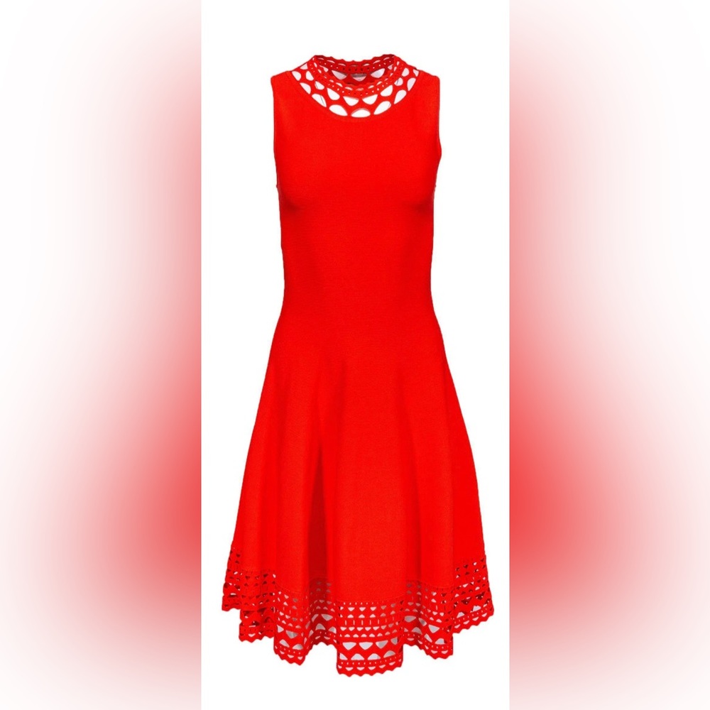 Milly Red-Orange dress with laser cut designs, never worn.